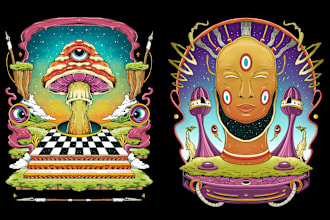 do trippy psychedelic and unique illustration for your merch