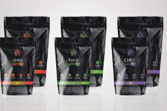 design pouch packaging, mylar bags, labels with 3d mockups