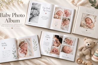 design a minimalist baby photo album and personalized memory book
