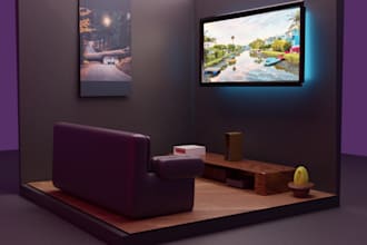 create and render a 3d isometric room or scene