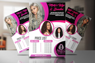 design eye catching hair and lash extension flyer price list