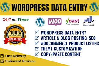 do wordpress data entry, content and product upload