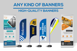 do amazing design feather flag, tear drop, or roll up banner