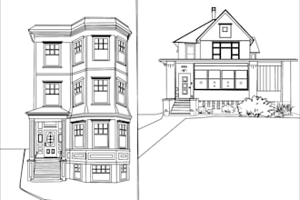 draw detailed building line art for you in 8 hours