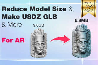 convert or reduce model size and make usdz glb for ar