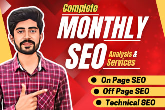 do complete website monthly on page technical and off page SEO backlinks service