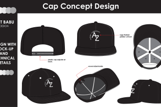 do the flat sketch,  tech pack of the cap, hat design
