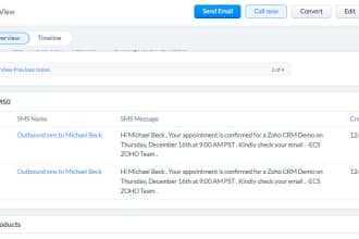 integrate zoho crms with SMS