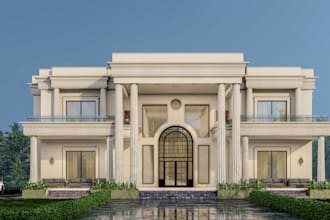 design exterior in 3d revit and sketchup and render