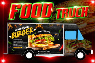 attractive food truck wrap, food trailer, food van, food box truck wrap design