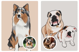 draw your pet into cute pet cartoon portrait