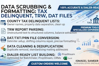 do tedious excel data scrubbing work of county trw and deliquent list