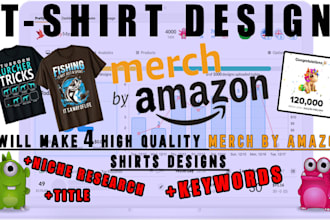 make 4 high quality tshirts designs for merch by amazon