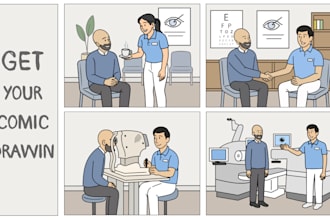 draw a custom comic strip illustration with cartoon characters for you