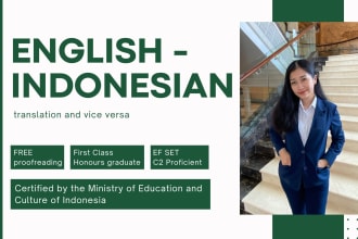 translate english to indonesian or vice versa in 24h free proofreading