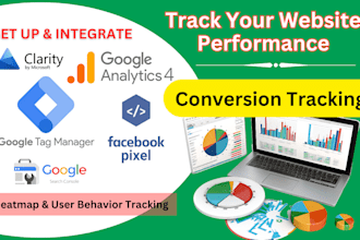 set up your website google analytics ga4, facebook pixel, microsofy clarity
