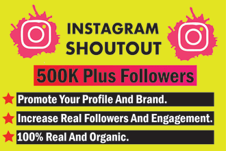 do instagram shoutout promotion on 500k plus followers page
