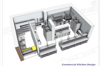 create 2d and 3d commercial kitchen design