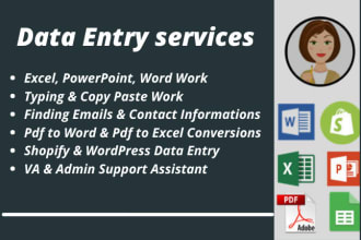 do data entry, web research, VA, excel, admin support work