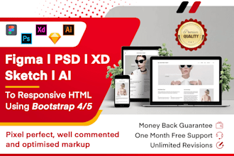 convert figma, psd, xd, sketch, ai to responsive html