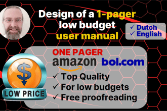 design one pager low budget user manual for bol com amazon etsy in dutch english