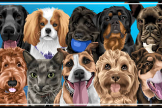 draw vector illustration dog cat animal pet cartoon portrait