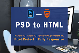 convert PSD to HTML xd figma to HTML CSS bootstrap scss