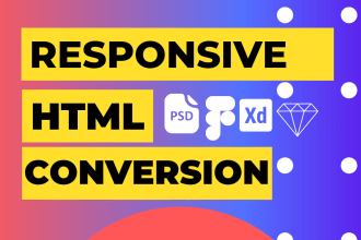convert psd to html, xd to html, figma to html responsive design