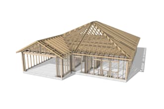 model wood and timber house framing structure in sketchup 3d