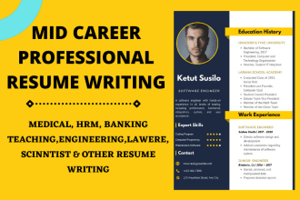 create and  edit mid career professional resume or CV