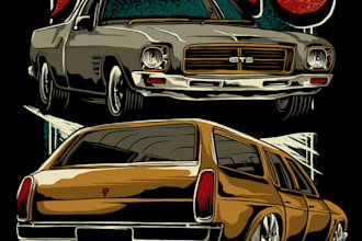 draw classic cars illustration for tshirt with vintage style