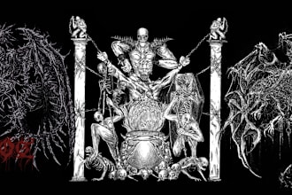 do a brutal horror, dark, death metal illustrations