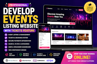 develop events listing website with tickets feature