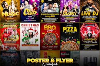 do christmas flyers, social media ads, and music party flyers