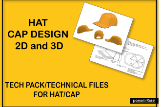 design a hat and cap tech pack, sewing pattern and 3d design