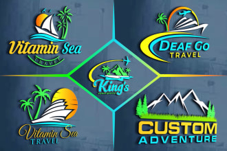 make unique tourism, vacation, beach resort and travel logo