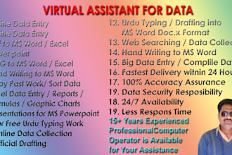 virtual assistant for data, documentation, briefing presentations, urdu typing