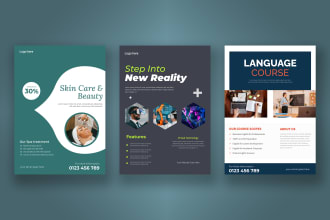 do beauty saloon, virtual reality, english language course flyer, poster