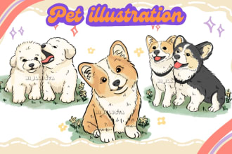 draw pets cartoon portrait illustration art in my style