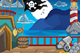 create a pixel art background, scenery, and illustrations