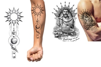 draw amazing tattoo design, traditional tattoo, realistic sleeve tattoo design
