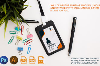 design top notch amazing id cards, name card, id badges, student card, lanyard
