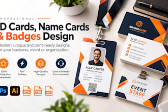design top notch amazing id cards, name card, id badges, student card, lanyard