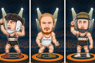 draw sports cartoon with big head or caricature style