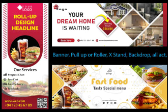 design x stand banner, backdrop, pull up, any stickers design