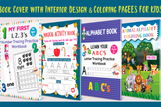 create kids coloring book, kids activity book interior book cover design for kdp