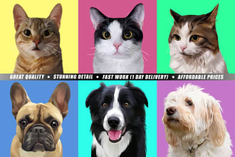 draw amazing vector illustration your pet portrait