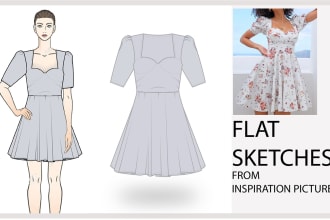 create clothing design sketches and fashion tech packs ready for manufacturing