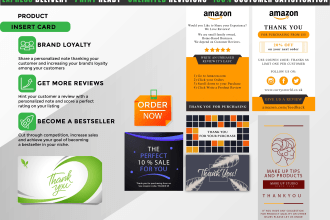 design amazon ebay thankyou card, product insert card and postcard