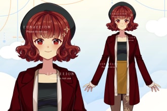 draw live2d vtuber model in anime style, ready for rigging, high quality